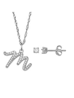 LC Lauren Conrad Sterling Silver Cubic Zirconia Stud Earrings & Initial Pendant Necklace Set