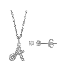 LC Lauren Conrad Sterling Silver Cubic Zirconia Stud Earrings & Initial Pendant Necklace Set