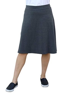 Kosher Casual Women's Modest Knee-Length A-Line Lightweight Cotton Spandex Skirt