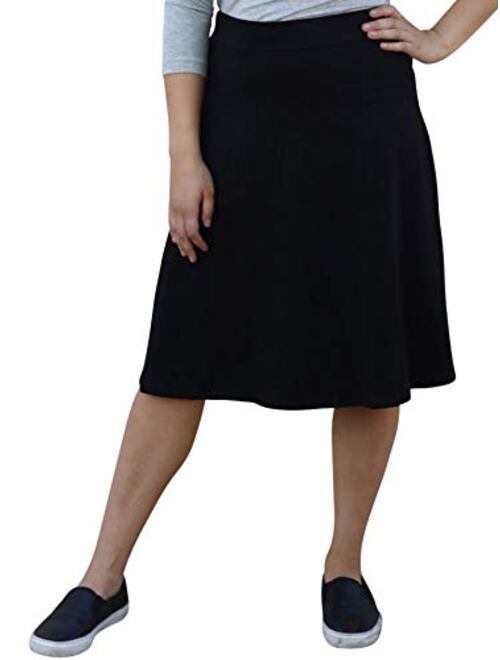 Kosher Casual Women's Modest Knee-Length A-Line Lightweight Cotton Spandex Skirt