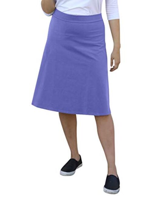 Kosher Casual Women's Modest Knee-Length A-Line Lightweight Cotton Spandex Skirt