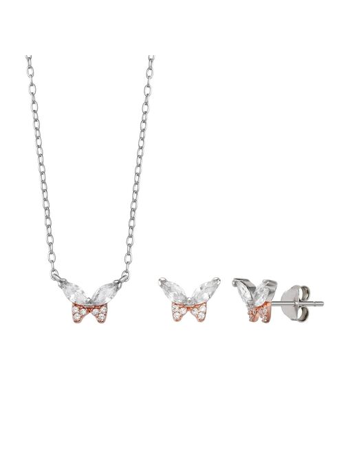 PRIMROSE Sterling Silver Cubic Zirconia Butterfly Stud Earrings & Pendant Necklace Set