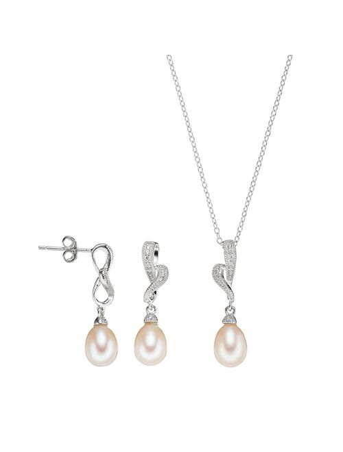 Sterling Silver Freshwater Cultured Pearl & Cubic Zirconia Jewelry Set