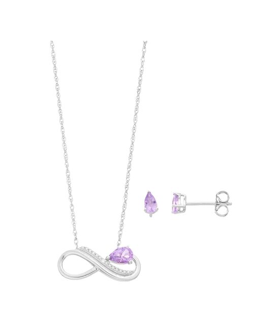 Made For You Sterling Silver Rose de France Amethyst & Lab-Grown Diamond Accent Infinity Pendant & Stud Earring Set