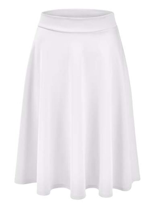 EIMIN Women's Basic Versatile Stretchy Flared Casual Midi Skater Skirt (S-3XL)