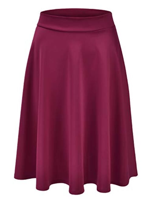 EIMIN Women's Basic Versatile Stretchy Flared Casual Midi Skater Skirt (S-3XL)