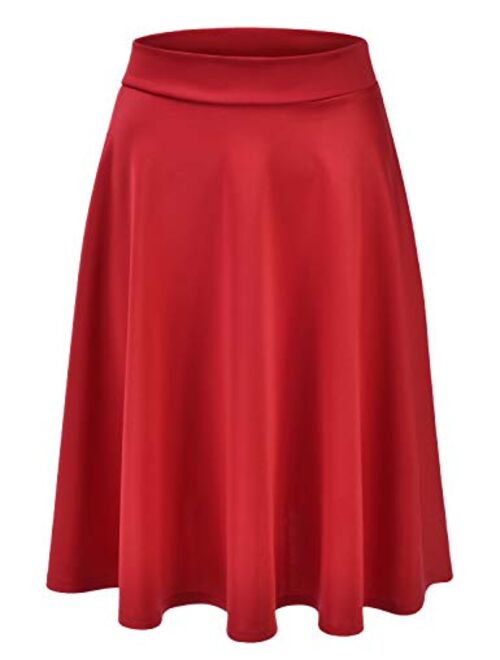 EIMIN Women's Basic Versatile Stretchy Flared Casual Midi Skater Skirt (S-3XL)