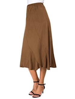 EXCHIC Women's Elegant Ankle Length Ruffle Hem Elastic Waist Midi Skirt