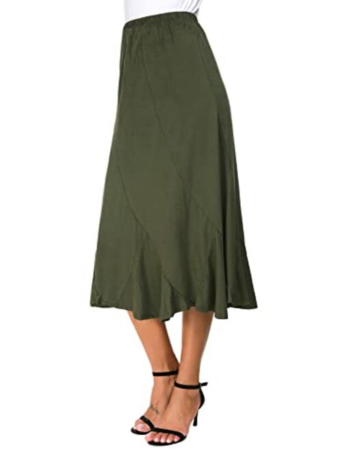 EXCHIC Women's Elegant Ankle Length Ruffle Hem Elastic Waist Midi Skirt