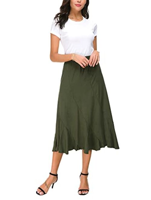 EXCHIC Women's Elegant Ankle Length Ruffle Hem Elastic Waist Midi Skirt