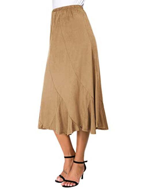 EXCHIC Women's Elegant Ankle Length Ruffle Hem Elastic Waist Midi Skirt