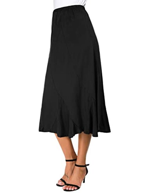 EXCHIC Women's Elegant Ankle Length Ruffle Hem Elastic Waist Midi Skirt