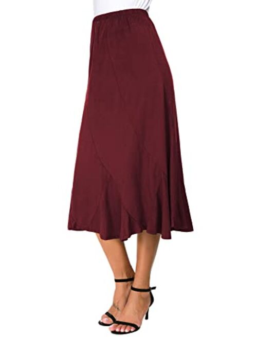 EXCHIC Women's Elegant Ankle Length Ruffle Hem Elastic Waist Midi Skirt