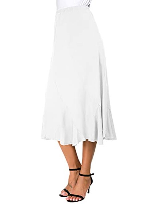 EXCHIC Women's Elegant Ankle Length Ruffle Hem Elastic Waist Midi Skirt