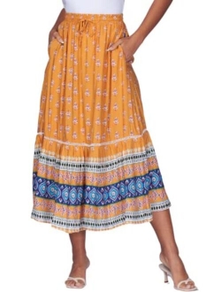 DREFBUFY Maxi Skirt, Womens High Waist Tiered Long Skirts Denim Elastic Casual Midi Dress