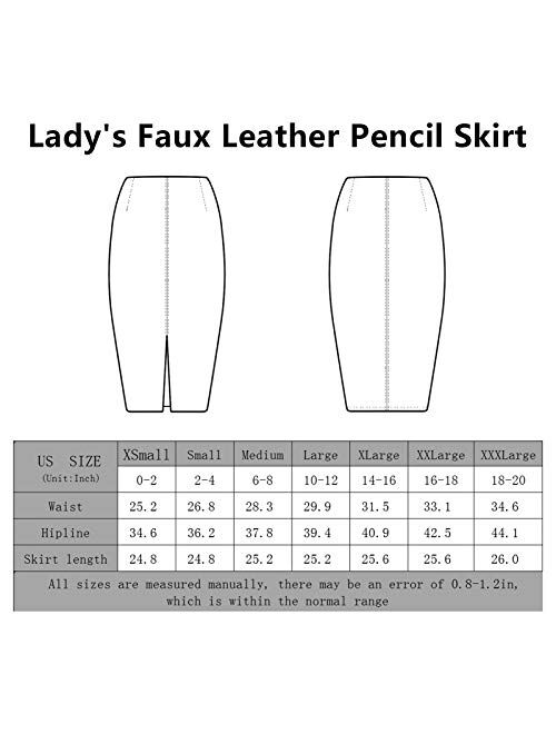 RAMISU Faux Leather Pencil Skirt High Waist Split Lady's Half Body Midi Hip Skirt