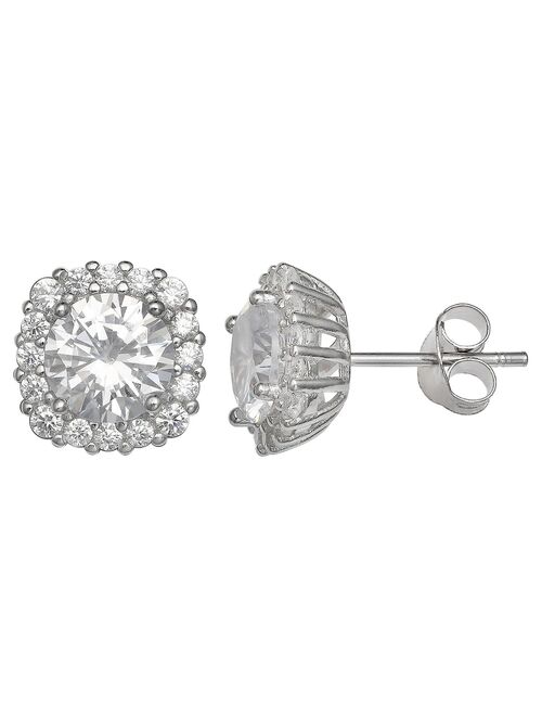 PRIMROSE Sterling Silver Cubic Zirconia Rounded Square Stud Earrings