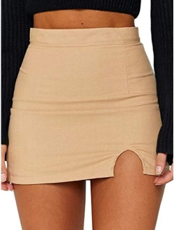 Justalwart Women's High Waist Mini Bodycon Skirt Short Wrap Skirt