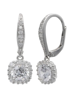 PRIMROSE Sterling Silver Cubic Zirconia Halo Drop Earrings