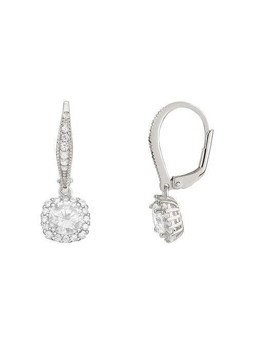 PRIMROSE Sterling Silver Cubic Zirconia Halo Drop Earrings