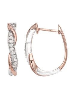 Two Tone Sterling Silver 1/4 Carat T.W. Diamond U-Hoop Earrings