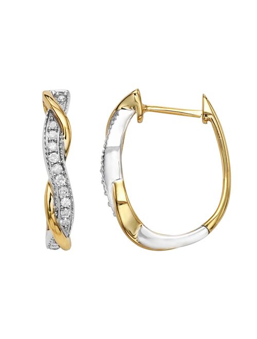 Two Tone Sterling Silver 1/4 Carat T.W. Diamond U-Hoop Earrings