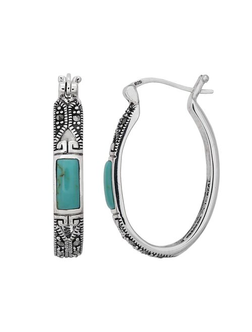 Tori Hill Sterling Silver Simulated Turquoise & Marcasite Oval Hoop Earrings