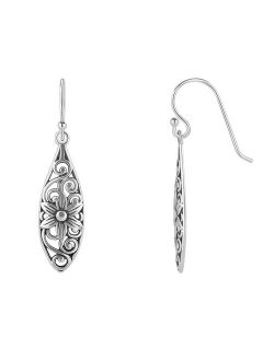 PRIMROSE Sterling Silver Oxidized Filigree Flower Drop Earrings