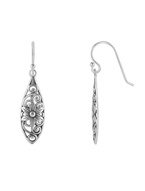 PRIMROSE Sterling Silver Oxidized Filigree Flower Drop Earrings