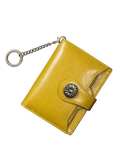 Women's Small Wallet with Coin Purse RFID Blocking Compact Ladies' Bifold Keychain Wallet (Lemon Yellow)