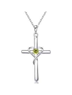 AmorAime 925 Sterling Silver Cross Necklace for Women Men 5A CZ Birthstone Necklaces for Teen Girls Gifts for Mother's Day, Birthday or Anniversary by AmorAime