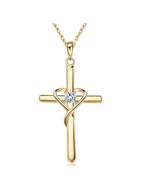 AmorAime 925 Sterling Silver Cross Necklace for Women Men 5A CZ Birthstone Necklaces for Teen Girls Gifts for Mother's Day, Birthday or Anniversary by AmorAime