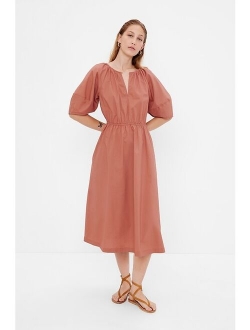 Puff Sleeve Keyhole Midi Dress