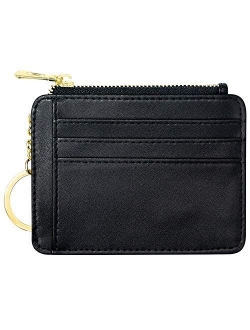 Padike Womens Slim Credit Card Holder Mini Front Pocket Wallet Coin Purse Keychain (Z-Black)