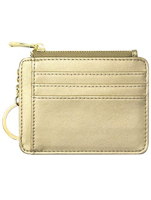 Padike Womens Slim Credit Card Holder Mini Front Pocket Wallet Coin Purse Keychain (Z-Black)