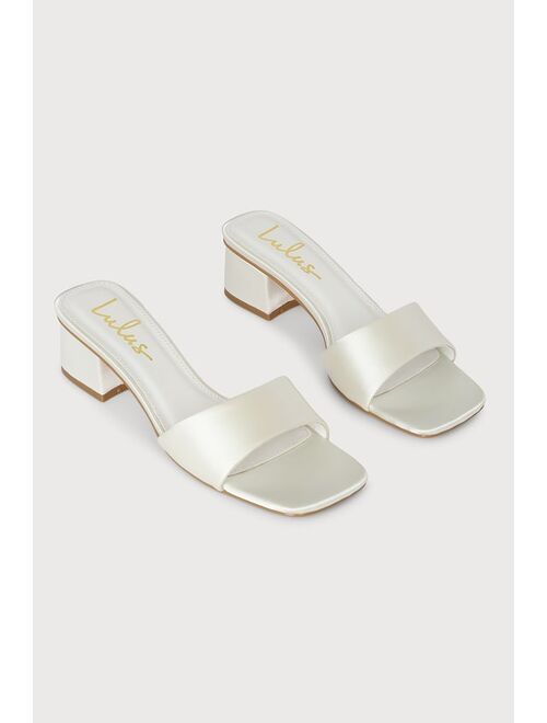 Buy Lulus Synia White Satin Block Heel Slide Sandals online | Topofstyle