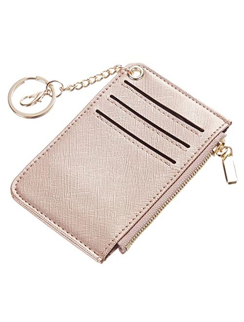 Toughergun Womens Keychain Wallet Slim Front Pocket Minimalist RFID Blocking Credit Card Coin Change Holder Purse Wallet(Lotus Pink)