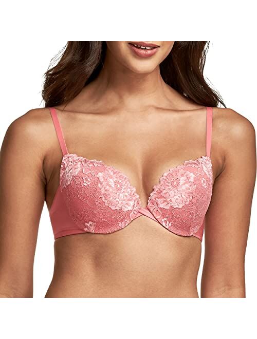 Maidenform Underwire Demi Bra, Best Push-Up Bra with Wonderbra Technology, Smoothing Lace-Trim Bra with Push-Up Cups