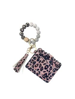 Andiker Key Ring Bracelet Wristlet Keychain with Card Wallet, Silicone Beaded Wristlet Wallets for Women Gift for Mama