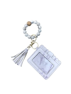 Andiker Key Ring Bracelet Wristlet Keychain with Card Wallet, Silicone Beaded Wristlet Wallets for Women Gift for Mama