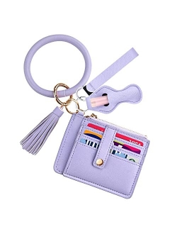 Hommtina Wristlet Circle Key Ring Bangle Card Pocket Zippered Wallet Bracelet Keychain with Chapstick Holder