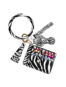 Hommtina Wristlet Circle Key Ring Bangle Card Pocket Zippered Wallet Bracelet Keychain with Chapstick Holder