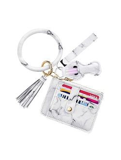 Hommtina Wristlet Circle Key Ring Bangle Card Pocket Zippered Wallet Bracelet Keychain with Chapstick Holder