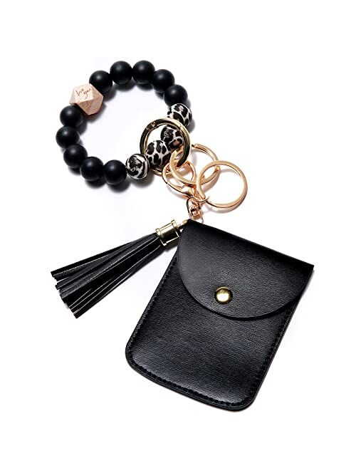 Yishanquanxinsi-Us Keychain Bracelet Wristlet with Card Wallet, key ring bracelet, Silicone Beaded Bracelet Keychain wristlet