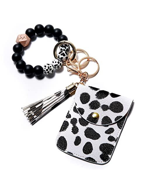 Yishanquanxinsi-Us Keychain Bracelet Wristlet with Card Wallet, key ring bracelet, Silicone Beaded Bracelet Keychain wristlet