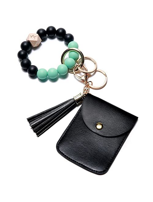 Yishanquanxinsi-Us Keychain Bracelet Wristlet with Card Wallet, key ring bracelet, Silicone Beaded Bracelet Keychain wristlet