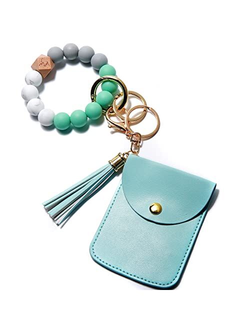 Yishanquanxinsi-Us Keychain Bracelet Wristlet with Card Wallet, key ring bracelet, Silicone Beaded Bracelet Keychain wristlet