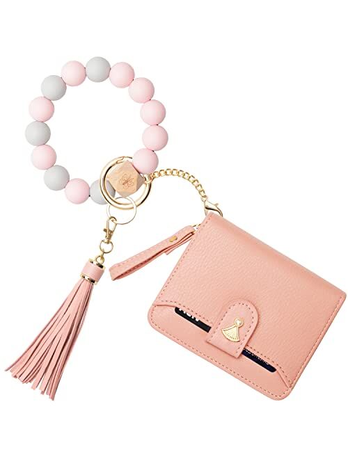 SNUG STAR Wristlet Bracelet Keychain,with Wallet Card Holder Pocket,Bangle Key Ring Coin Purse Wristlet Keyrings for Women