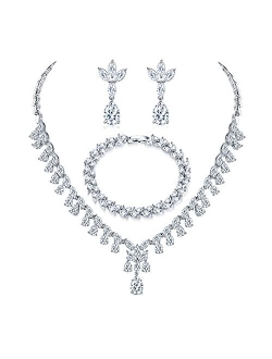 Juicfru Wedding Jewelry Set for Bride Women, Crystal Rhinestone Backdrop Necklace Earring Sets for Prom, Rhinestone Jewelry Sets for Bridesmaid, Bridemaids Jewelry Set fo