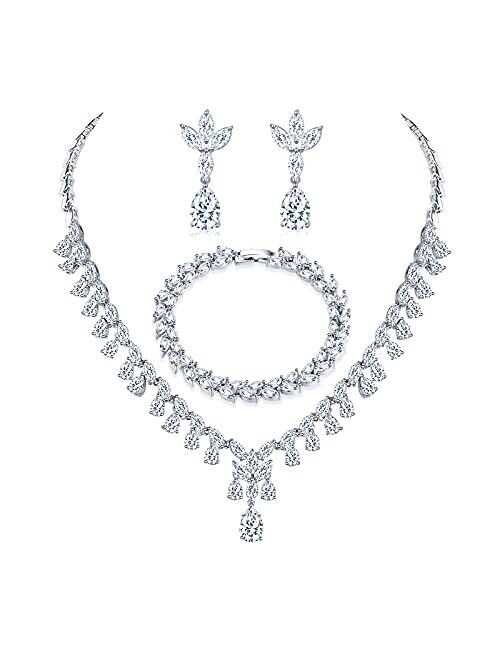 Juicfru Wedding Jewelry Set for Bride Women, Crystal Rhinestone Backdrop Necklace Earring Sets for Prom, Rhinestone Jewelry Sets for Bridesmaid, Bridemaids Jewelry Set fo